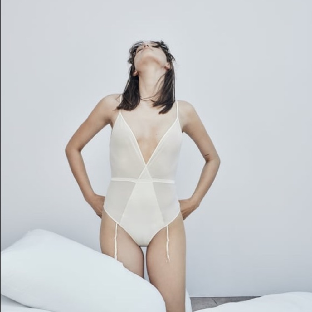 Zara Combination Body Suit w/ Garters - Oyster White - S